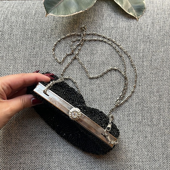 Vintage Black Beaded clutch bag with silver chain , Circa 2007 - Picture 4 of 17